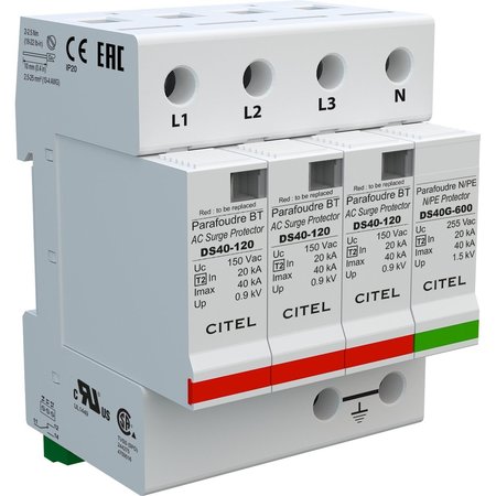 CITEL AC DIN Rail Protector, 1 Phase, 240/120V DS44S-120/G